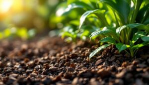 The bark-chip mulch protects plant roots: how insulation stabilises soil temperature