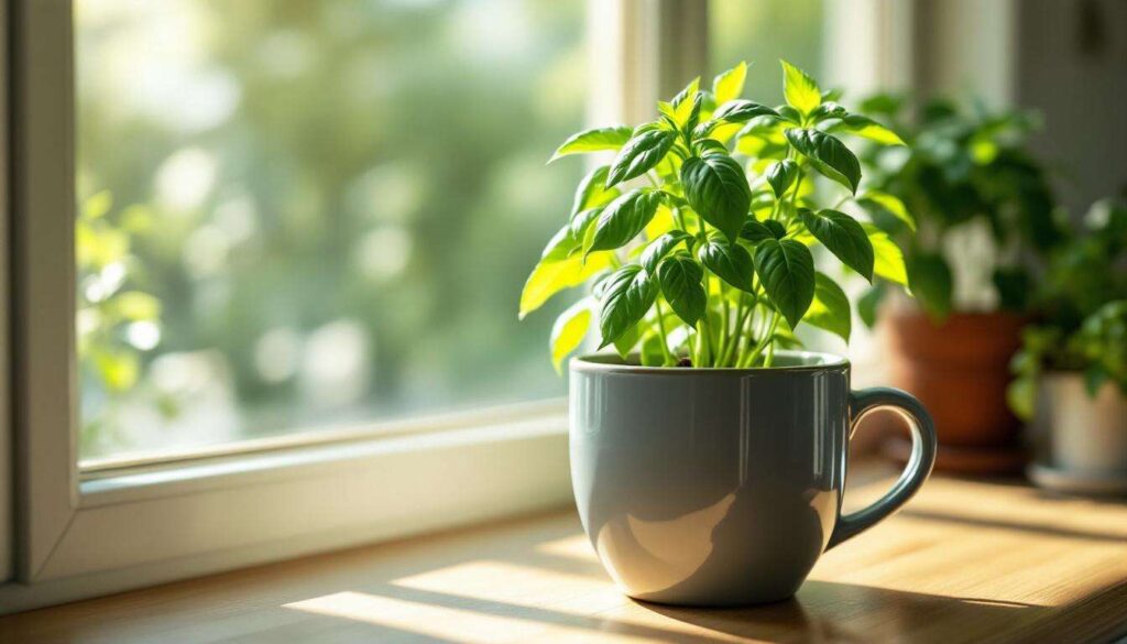 Keep basil alive indoors with the double pot water mug trick and one daily pinch
